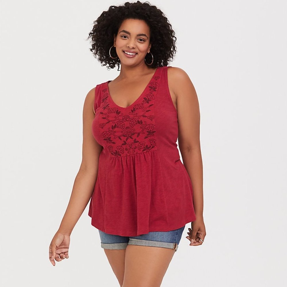 Torrid Red Embroidered V-Neck Tank